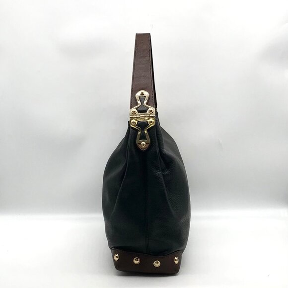 Michael Kors Black & Brown Pebbled Leather Joplin Shoulder Hobo Bag - Picture 3 of 10